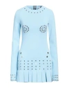 Off-white Pleated Mini Dress With Eyelets Detailing In Blue