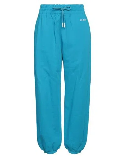 Off-white Woman Pants Azure Size M Cotton, Elastane In Blue