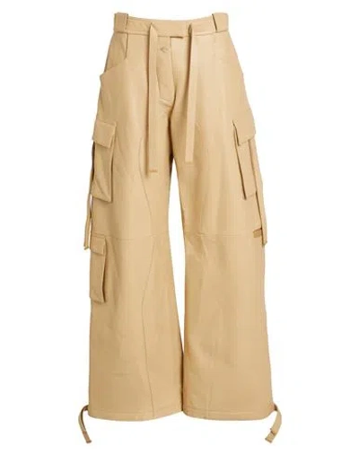Off-white Woman Pants Camel Size 10 Leather, Lambskin, Bull Skin In Beige