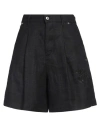 Off-white Woman Shorts & Bermuda Shorts Midnight Blue Size M Linen, Polyester, Cotton In Blue