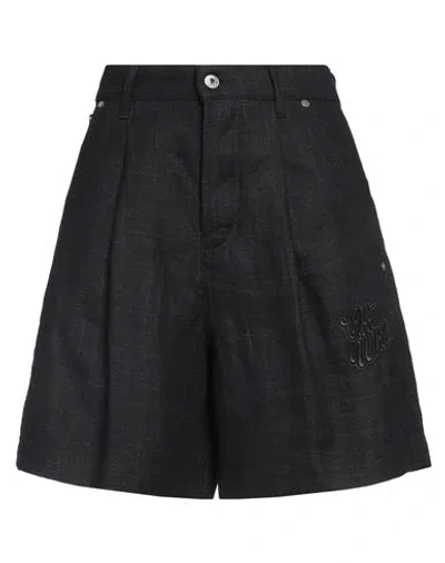 Off-white Woman Shorts & Bermuda Shorts Midnight Blue Size M Linen, Polyester, Cotton