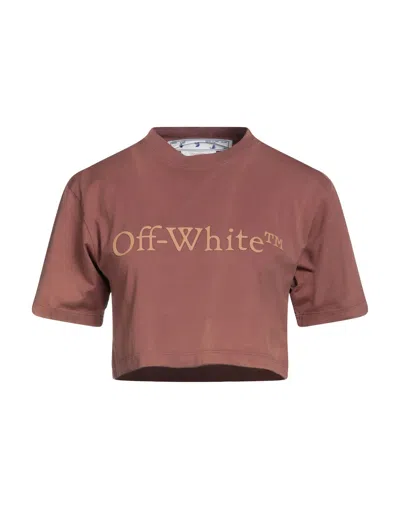 Off-white Woman T-shirt Brown Size Xxs Cotton, Elastane