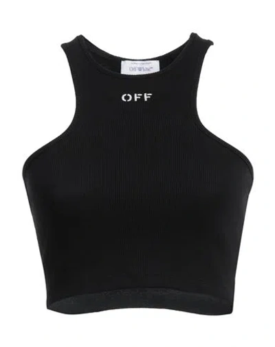 Off-white Top A Coste Con Scollo Olimpionico E Logo Off In Black