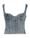 Off-white Woman Top Blue Size 2 Cotton, Elastomultiester, Elastane In Blue