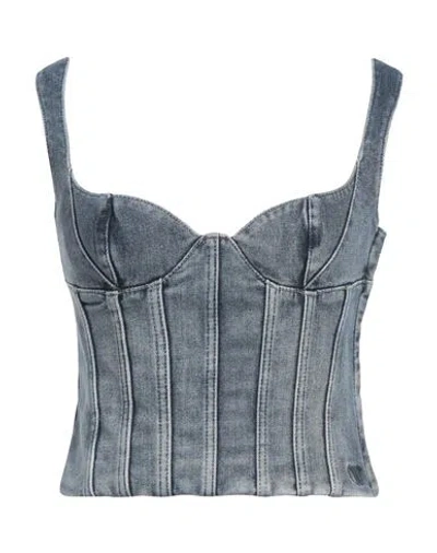 Off-white Woman Top Blue Size 2 Cotton, Elastomultiester, Elastane