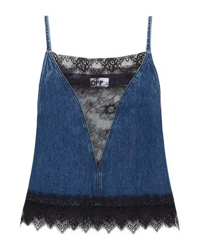 Off-white Woman Top Blue Size 4 Cotton, Polyamide