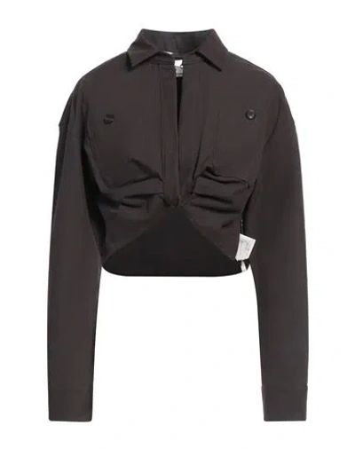 Off-white Woman Top Dark Brown Size 4 Cotton, Polyamide In Black