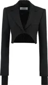 Off-white Asymmetrical Cropped Jacket In Black Wool Blend For Women In Black