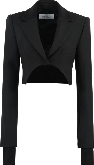 Off-white Asymmetrical Cropped Jacket In Black Wool Blend For Women