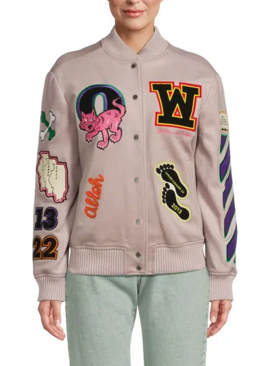 Off-white Women's Baseball Collar Appliqué Virgin Wool Varsity Jacket In Pink Multi