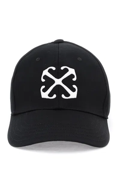OFF-WHITE WOMEN'S BLACK BASEBALL CAP WITH EMBROIDERED ARROW LOGO