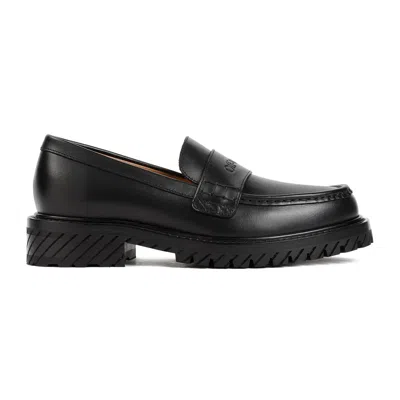 OFF-WHITE WOMEN'S BLACK LEATHER MILITARY LOAFER FOR SS24