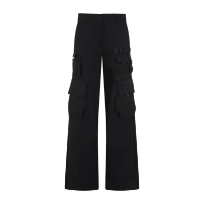 OFF-WHITE WOMEN'S BLACK WOOL CARGO PANTS FOR SS24