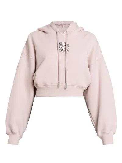 OFF-WHITE WOMEN'S BLING LEAVES & ARROW COTTON CROP HOODIE