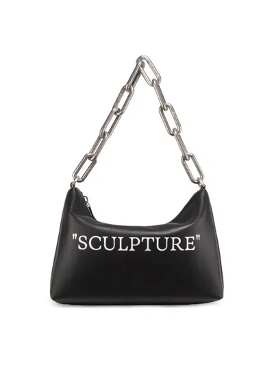 Off-white Women's Block Pouch Quote Leather Shoulder Bag In Black