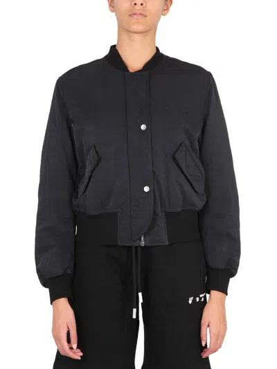 Off-white Women Bomber Con Stampa Logo In Black
