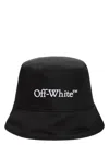 Off-white Wide Brim Polyester Bucket Hat In Black