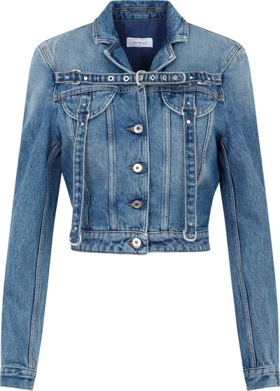 Off-white Women's Cargo Crop Denim Jacket In Blue