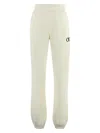 Off-white Cotton Sweatpants For Women With Velvet Print And Elastic Cuffs In Panna