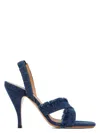 Off-white Curvy Heel Denim Sandal With Fringed Straps In Blue