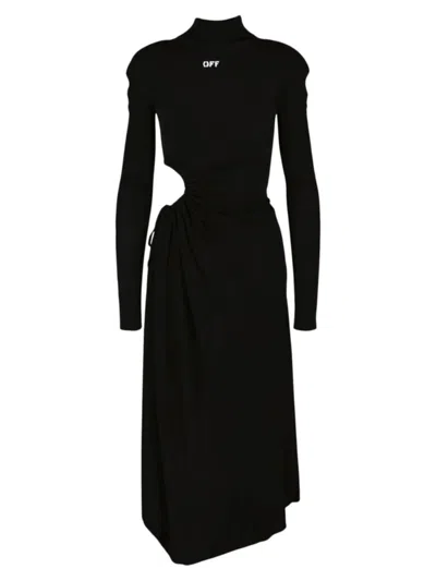 OFF-WHITE WOMEN'S CUT-OUT RUCHED ASYMMETRIC MIDI-DRESS