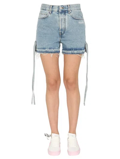 Off-white Side Tie Fastening Denim Shorts In Blue