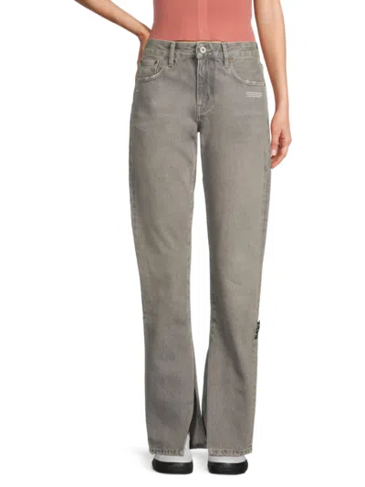 Off-white Women's Distressed Slim-fit Jeans In Gray