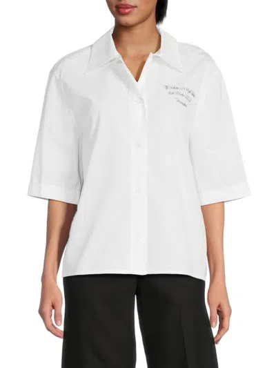 Off-white Women's Embroidered Cotton Baseball Shirt In White