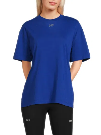 Off-white Women's Embroidered Stitch Arrow Casual T-shirt In Blue