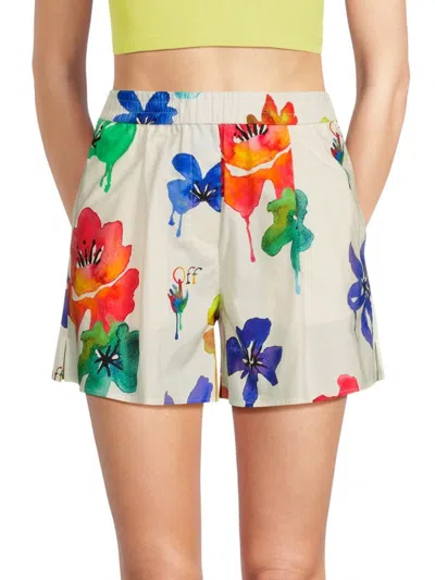Off-white Women's Floral Flat Front Shorts In Blue