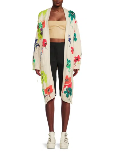Off-white Women's Floral-print Cotton-blend Knit Cardigan