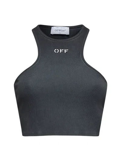 Off-white Off White Women Grey Off Logo Ribbed Crop Top