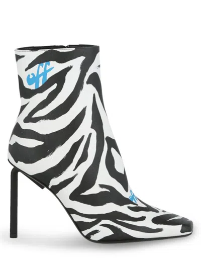 Off-white Women's High Allen 100mm Zebra Print Leather Booties In Black White