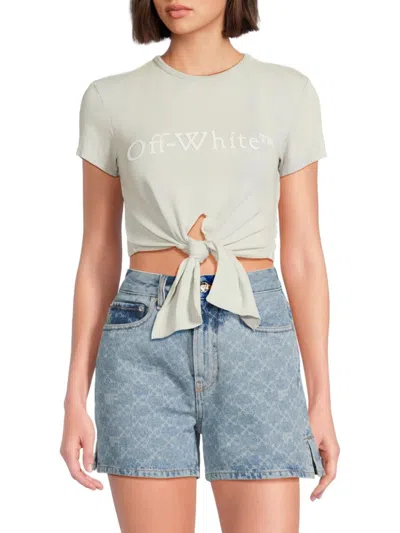 Off-white Women's Laundry Ribbed Knotted Crop-top In Blue