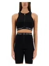 Off-white Fitted Black Top With Front Zip And Logo Underband In Black