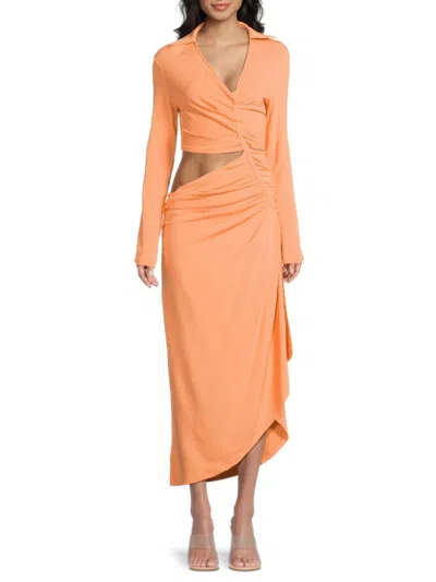 Off-white Women's Logo Crepe Draped Midi-dress In Orange