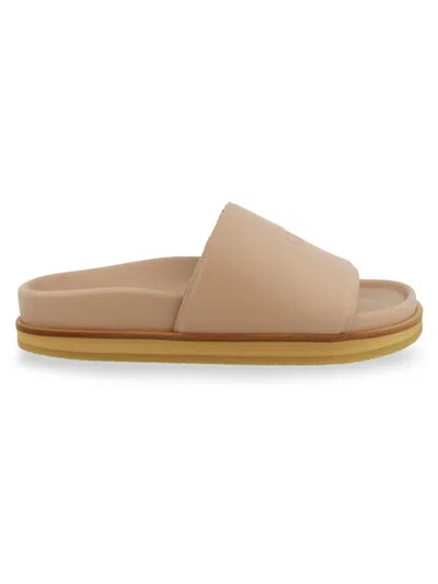 Off-white Women's Logo Leather Slides In Beige
