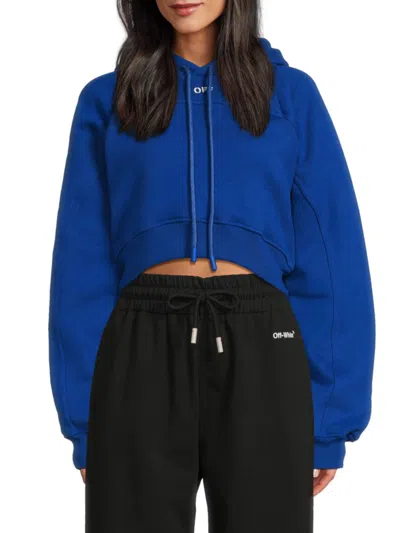 Off-white Women's Logo Stamp Cropped Hoodie In Blue