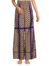 Off-white Women's Monogram Print Silk Wide Leg Pants In Purple Multicolor