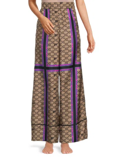 Off-white Women's Monogram Print Silk Wide Leg Pants In Brown