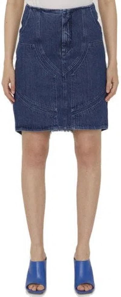 Off-white Blue Denim Motorcycle Skirt With Visible Stitching