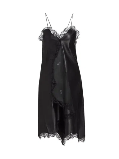 OFF-WHITE WOMEN'S NAPPA LEATHER LACE SLIP MIDI-DRESS