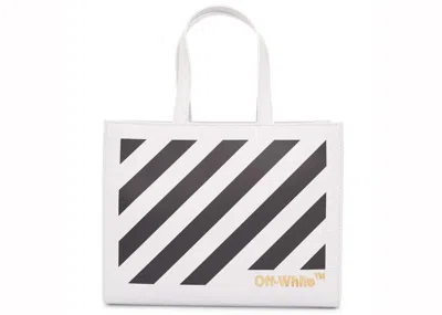 Pre-owned Off-white Women's Off Diagonal Hybrid Shopper 28 Lettering Tote Bag In White/black