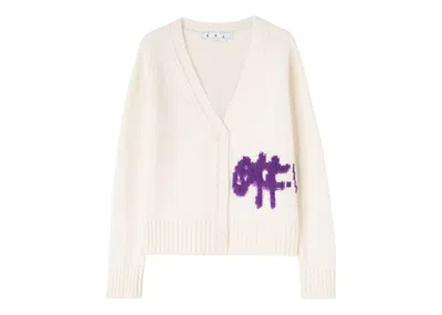Pre-owned Off-white Women's Off Logo Intarsia Cardigan In White