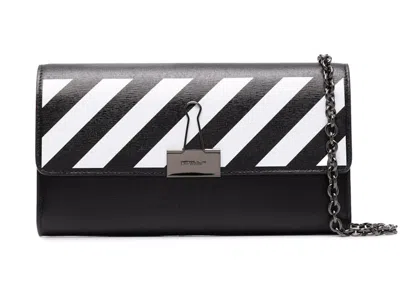 Pre-owned Off-white Women's Off Off Chainstrap Binder Walletin Black/white
