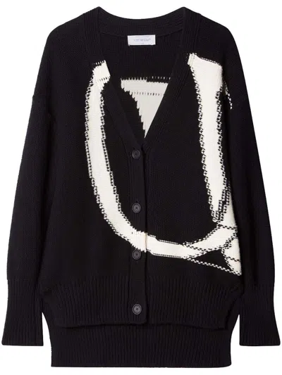 Pre-owned Off-white Women's Off Off Logointarsia Wool Cardiganin Black/white