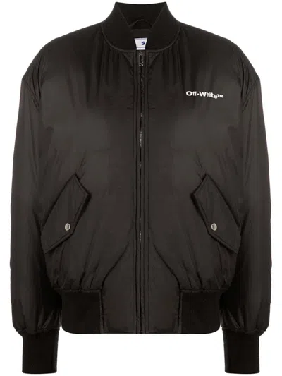 Pre-owned Off-white Women's Off Off Peach Ny Over Bomber Jacketin Black/white
