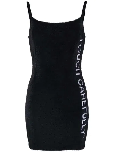 Pre-owned Off-white Women's Off Off Quote Fuzzy Mini Dressin Black/white