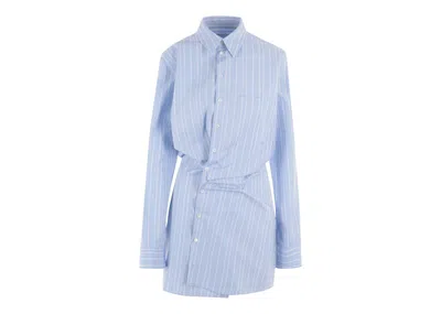 Pre-owned Off-white Women's Off Off Striped Cottonpoplin Shirtdressin Blue/white