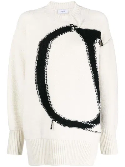 Pre-owned Off-white Women's Off Ow Maxi Logointarsia Jumper In White/black